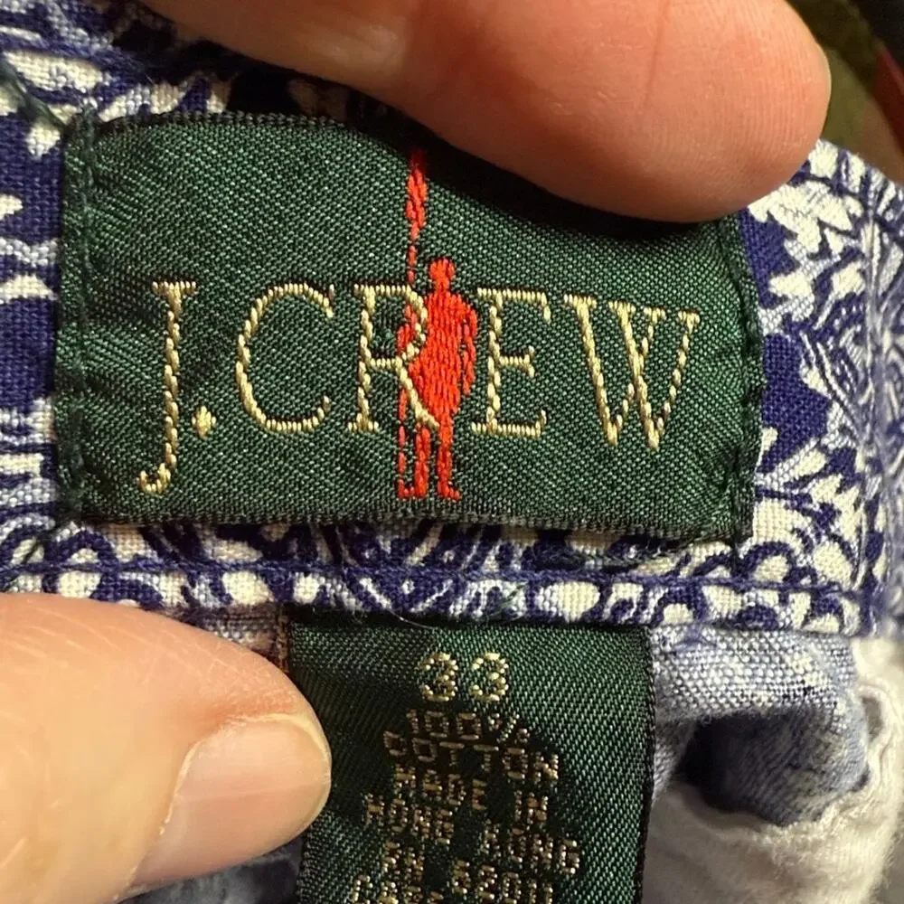 Men's J. Crew Vintage Shorts 90s Oarsman Print Bermuda Shorts Blue Size 33